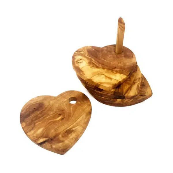 Olive Wood Heart Shaped Coasters - Set of 5